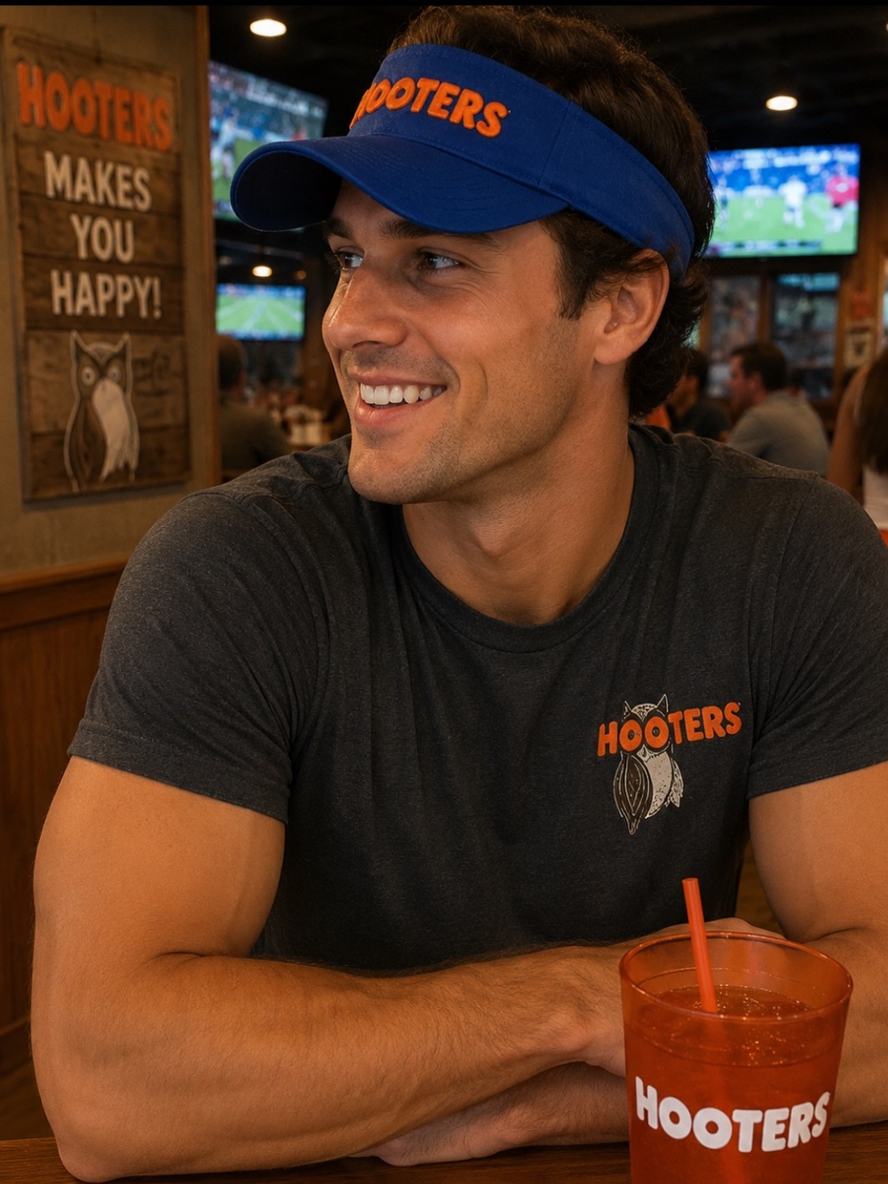 Hooters Royal Blue Visor with Orange Embroidered Logo